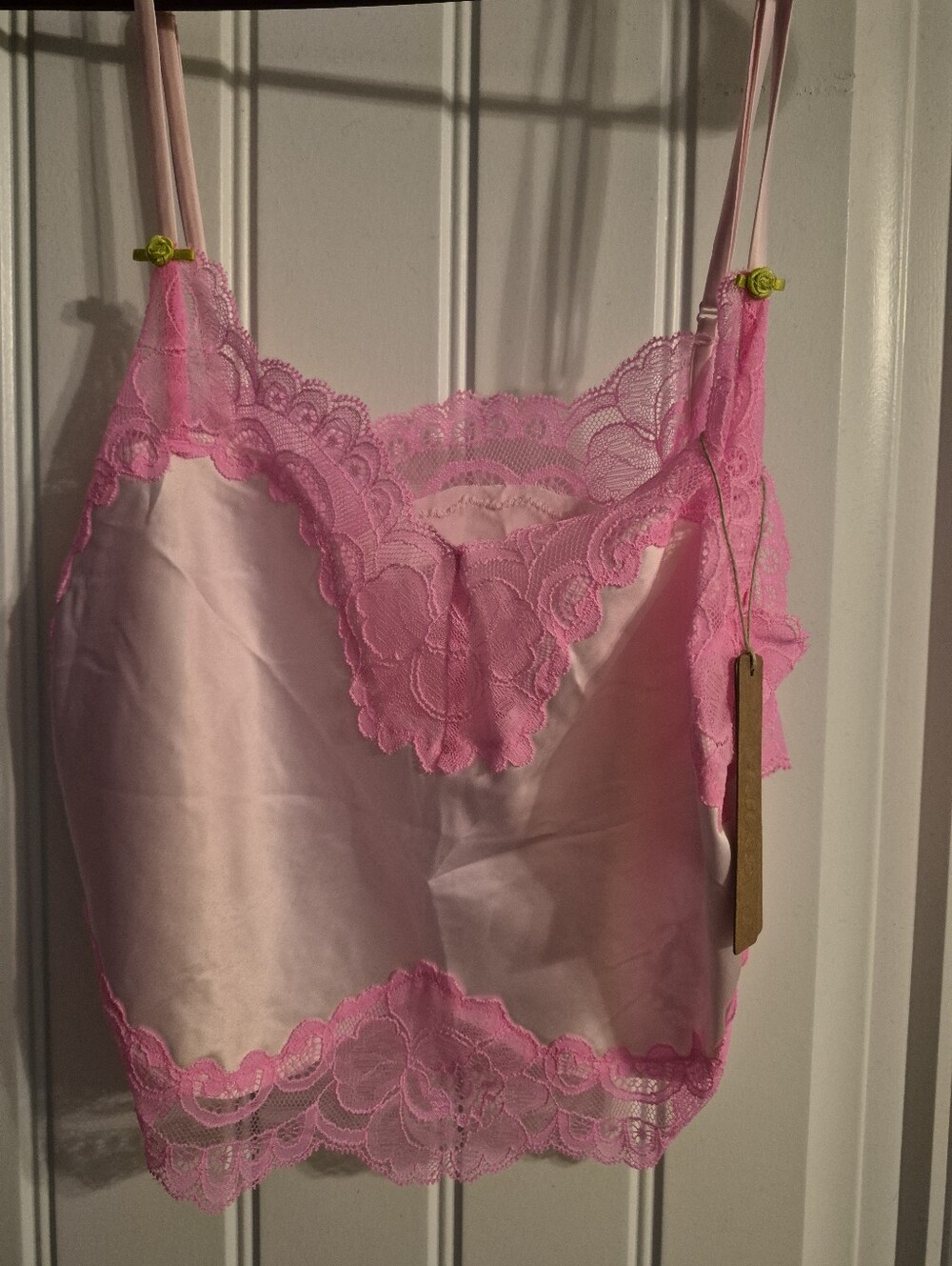 SKIMS Pink Lace Trim Satin Camisole
